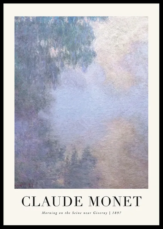 Plakát Claude Monet Ráno na Seině u Giverny v krémovém rámu s názvem a datem dole